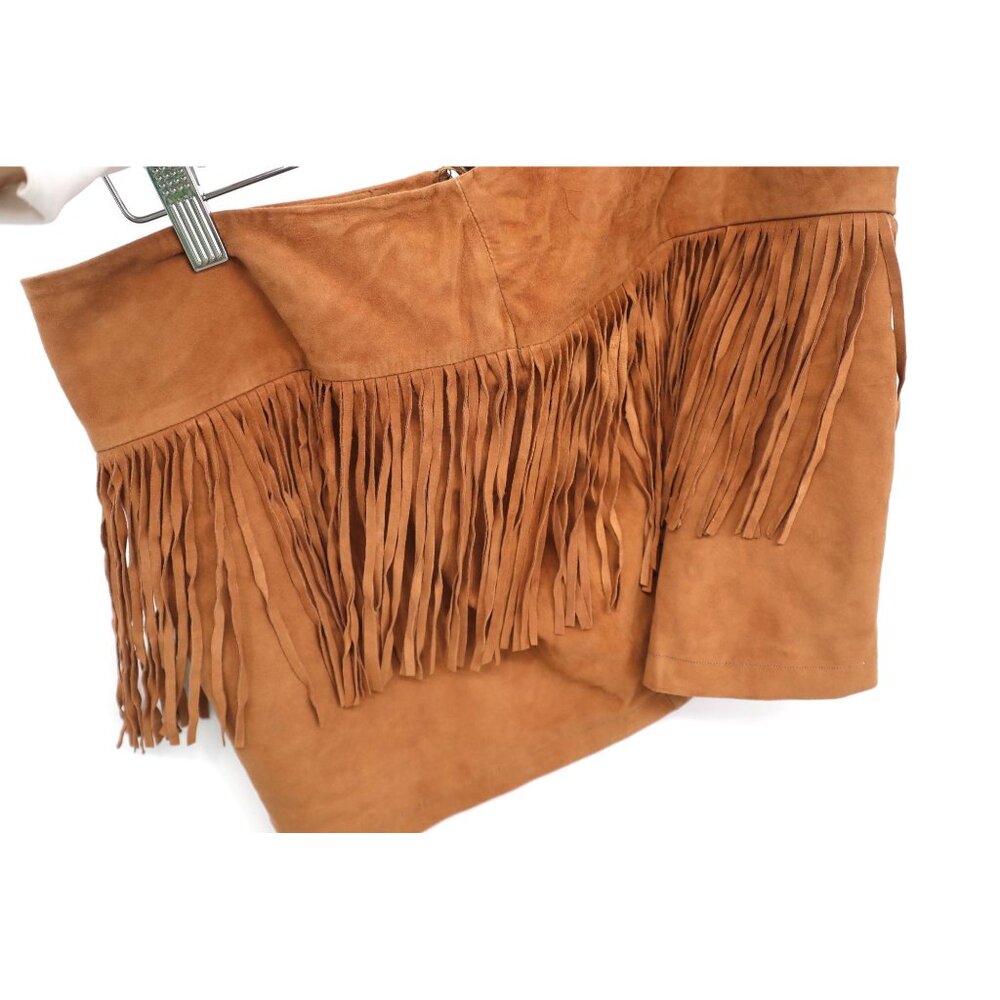 Mango Womens Genuine Leather Fringe Mini Skirt Western Cowgirl Coquette - Picture 9 of 9
